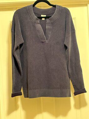 NWOT Women's L.L. Bean 100% Cotton Sunwashed  Waffle Sweater, Split Neck   Sz L